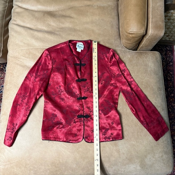 Maren Petite Vintage Red Jacket Womens  Floral Asian Oriental Print Size 10 - Picture 2 of 6